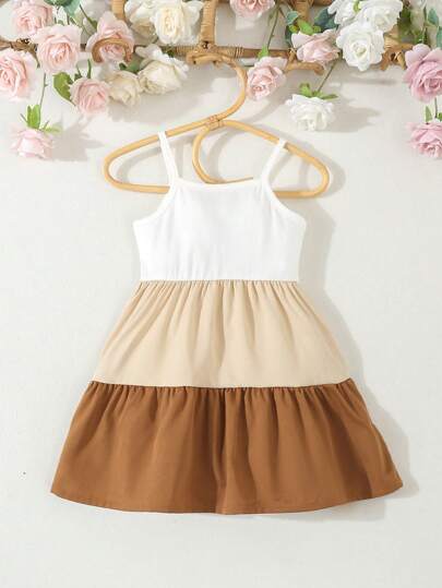 SHEIN Vintaside Kids 嬰兒女孩休閒簡約色塊連衣裙