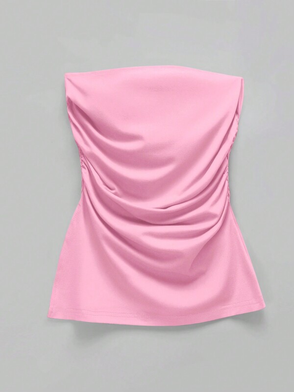 SHEIN EZwear Top de tubo casual para mujer con pliegues unicolor de verano