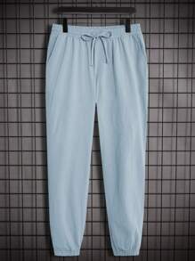 Manfinity Homme Bộ Áo Sơ Mi Nam Cổ Trơn Cổ Tròn Và Quần Dài Có Khuy - Màu xanh lam - Xem 7