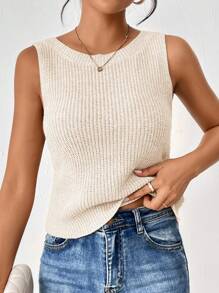 SHEIN Frenchy Twist Backless Sweater Vest,Fall Sweater Summer White - White - View 2