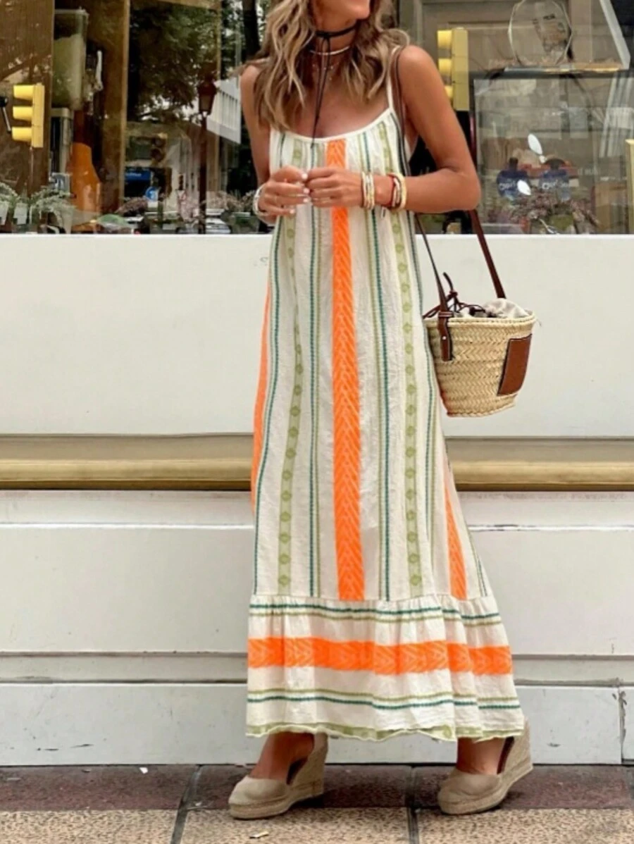 Breezaya 女士細肩帶條紋色塊長夏裙 - 彩色 - 查看 1