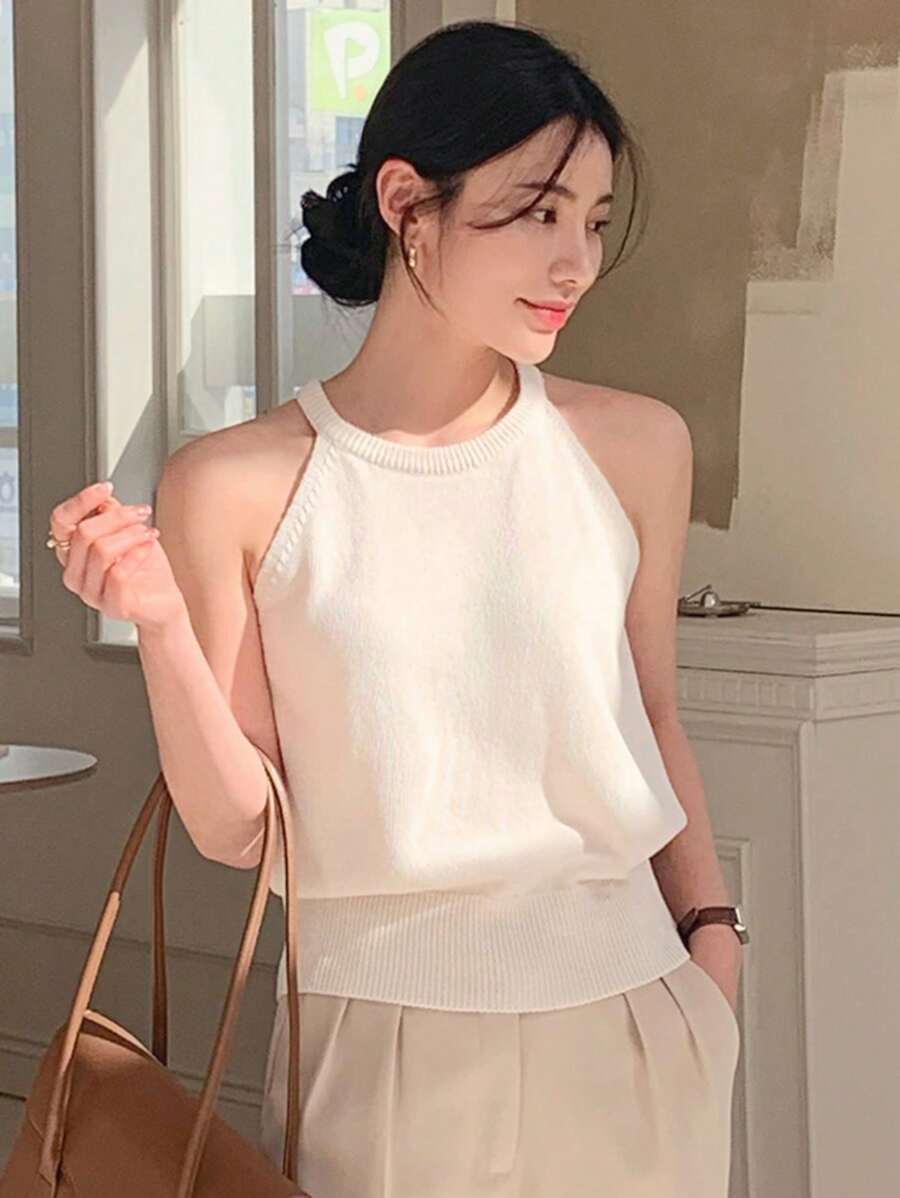 DAZY Top de tirantes con hombros al descubierto de estilo simple, unicolor para uso diario de mujer