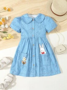 Young Girl Casual And Comfortable Denim Dress - Light Wash - View 1