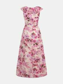 SHEIN Vestido de verano para adolescentes con estampado floral, cuello en V, volantes y abertura lateral