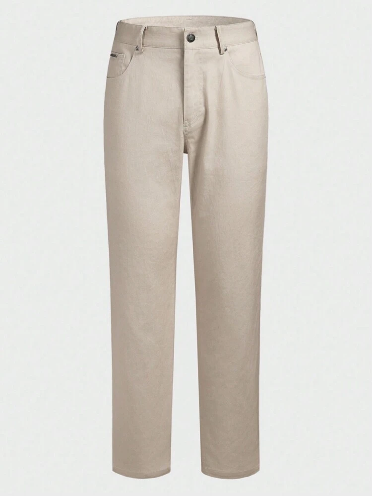 Men Solid Color Woven Cotton Tapered Pants