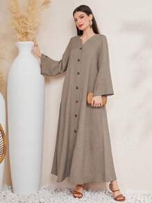Al Najma Women Fashionable Elegant Long Sleeve Solid Color Robe Modest Abaya Arabian Dress
