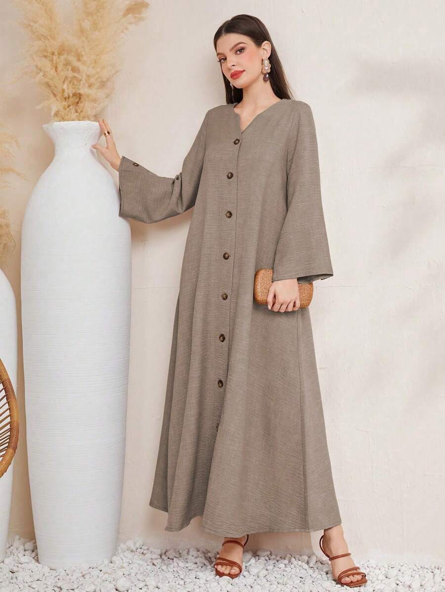 Al Najma Women Fashionable Elegant Long Sleeve Solid Color Robe Modest Abaya Arabian Dress