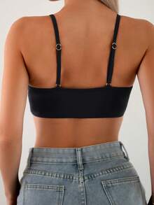 SHEIN Swim 女性無線夏季海灘比基尼頂部，細肩帶款式 - 黑色 - 查看 2