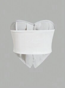 Firerie Women's Commuting Asymmetrical Hem Tight White Tube Top. Summer Top With Center Front Buttons. Suitable For Commuting Style, Music Festivals, Graduation Wear - White - View 2