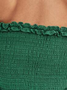Soleia Women's Casual Vacation Princess Seam Ruffle Bandeau Top With Bow Detailing - Green - View 6