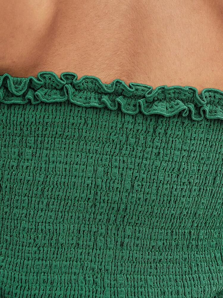 Women's Casual Vacation Princess Seam Ruffle Bandeau Top With Bow Detailing