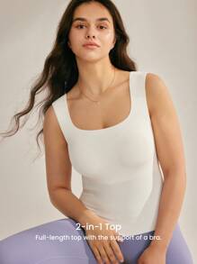 LUVLETTE Dream Curve 2ndSkin White Outfits Wireless Seamless 2-In-1 Built-In Bra Basic Sports Workout Lingerie As Outerwear SizeFreedom Tank Crop Top Comfortable Must-Haves Also Suitable For Teen Girl & Young & Kid Bra-Free Cami