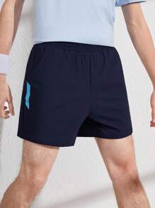 Teen Boy Summer Letter Print Pocketed Casual Sports Shorts - Black - View 4