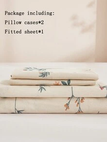 3 件套清新花卉印花柔软舒适亲肤床笠套件 - 彩色 - 查看 4