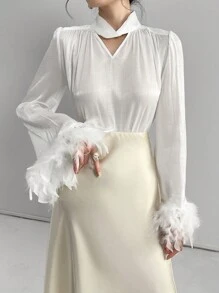 Modelyn Women's Furry Splice Flare Sleeve Shirt