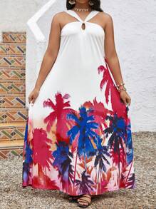 SHEIN VCAY 大尺碼度假風格椰樹印花露背連身洋裝 - 彩色 - 查看 5