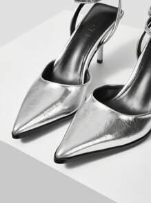 MOTF PREMIUM 女士尖头细高跟度假鞋，适合夏季万圣节新年假期、春季鞋、春假复活节舞会高跟鞋 - 銀色 - 查看 5