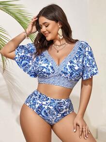 Swim Lushoire Plus Size Women Stylish Summer Beach Vacation Style Printed Bikini Set