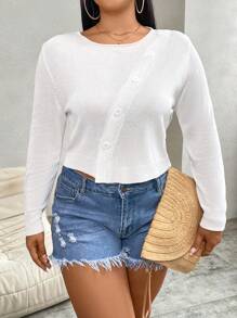 Calvaya Chaqueta corta de talla grande para mujer, con cuello redondo, manga larga y cierre frontal con botones