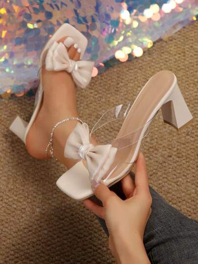 Women's Fashion Gold Bowknot High Heel Summer/Autumn Sandals, Suitable For Dating, Shopping, Commuting, Business, Banquet, Party