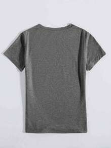 INAWLY Dandelion And Butterfly Pattern Round Neck Short Sleeve T-Shirt Leisure Graphic Tees Women Tops - Dark Grey - View 2