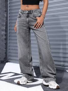 Jeanoix Women Solid Color Low Waist Boyfriend Jeans - Light Grey - View 1