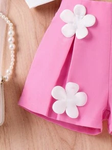 SHEIN Young Girl Casual Two-Piece Set With Multi-Layered Ruffled Trim Cami Top And 3D Flower Shorts - White - View 7