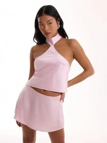 MUSERA Satin High Neck Cropped Top Summer Ibiza Going Out Top Vacation Spring Summer