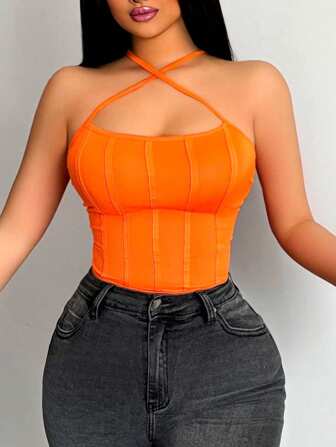 Zolique Solid Color Slim Fit Halter Top
