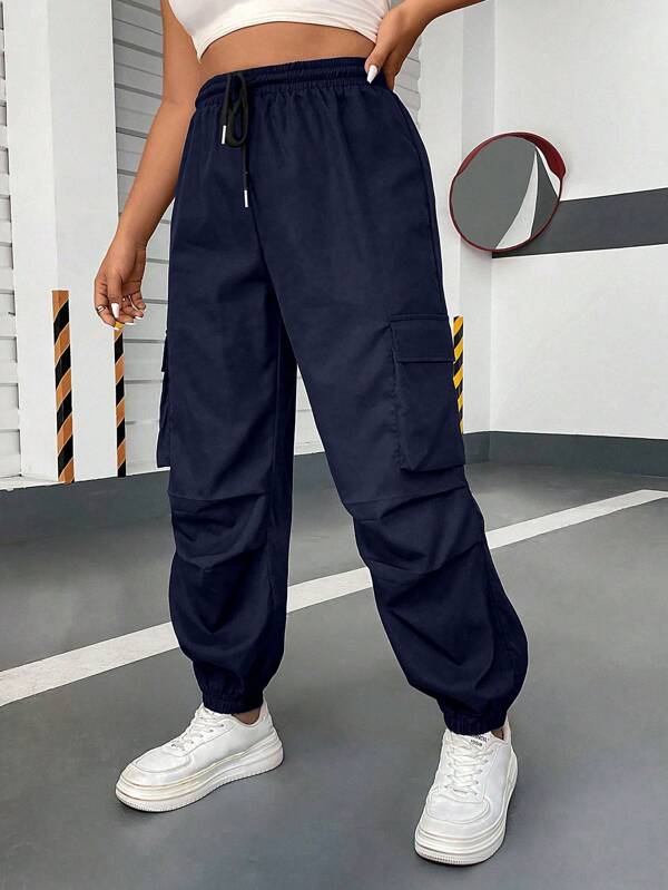Flirla Pantaloni cargo cu manșete, cu talie elastică și cu șnur, ocazional de mărime mare
