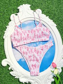 SHEIN Swim Spaghetti Strap All-Over Print Bikini Set With Underwire Cups, Summer Beach Swimwear - Multicolor - View 6