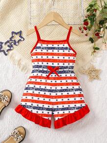 SHEIN 少女夏季假日时尚吊带裙 - 紅色 - 查看 1