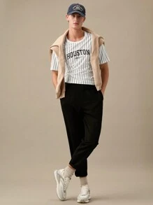 Manfinity RebelGame Men T-Shirts Fit Crew Neck Short Sleeve Houston Casual College,School Summer,Back To School - White - View 3