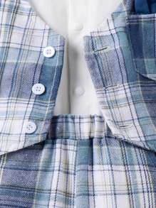 Baby Mädchen modischer und lässiger kurzärmliger Bodysuit mit Karo- und Druckknopfmuster und Shorts