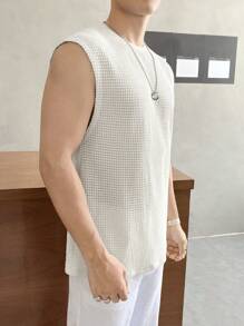 SWAVVY 男士夏季純色鬆身針織圓領背心 - 杏色 - 查看 5