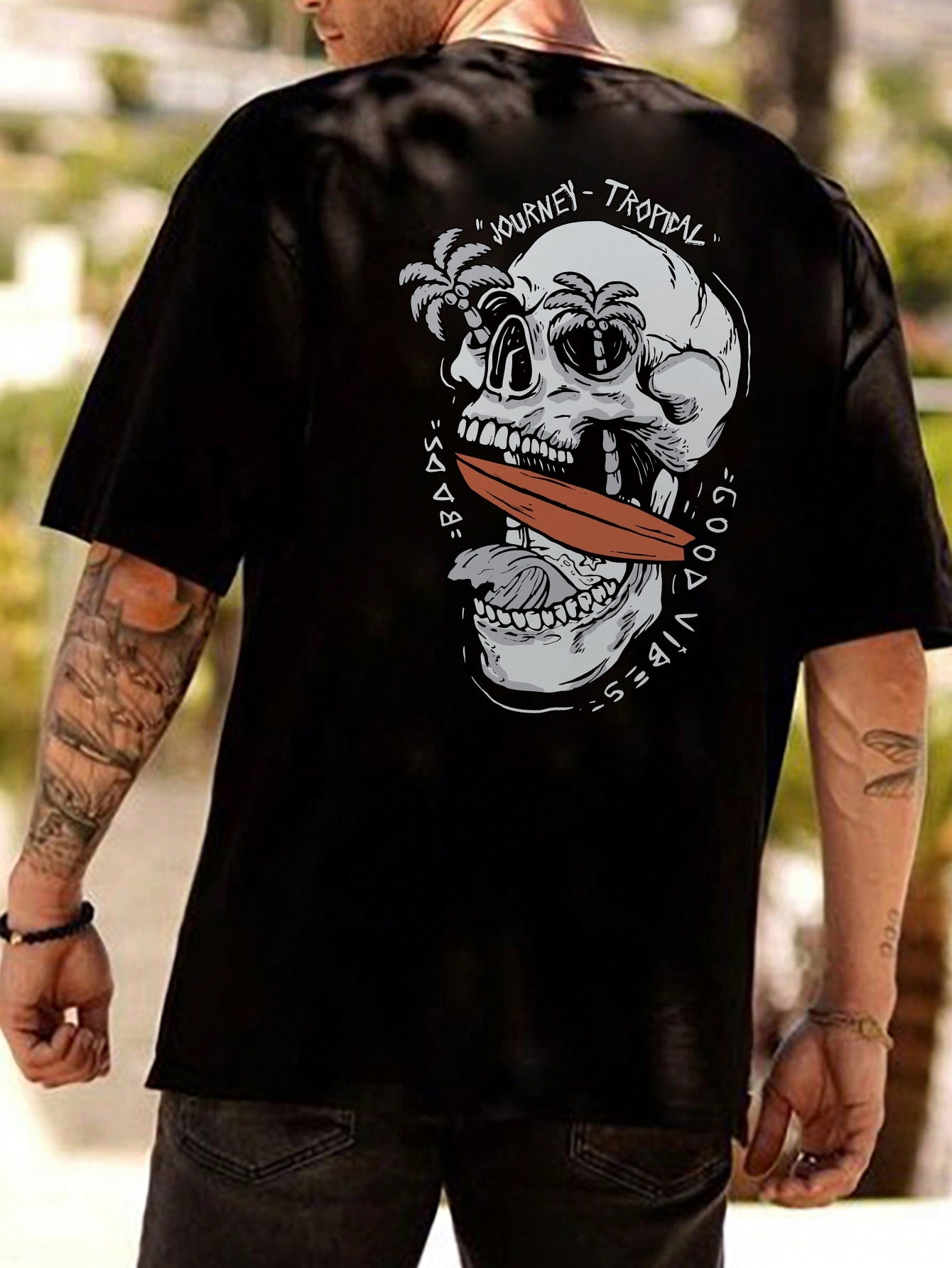 Men's Skull Graphic Print Crew Neck Casual Short Sleeve T-Shirt