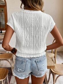 SHEIN Frenchy Ladies' Textured Fabric Round Neck Batwing Sleeve Summer Simple Vacation T-Shirt White