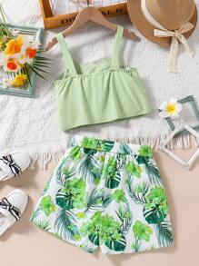 SHEIN New Summer Casual Vacation 2 Pieces Outfit For Tween Girls,Holiday,Summer,Travel - Mint Green - View 2