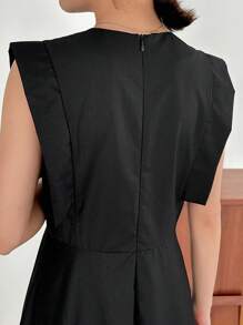 FRIFUL Women Summer Solid Color Round Neck Batwing Sleeves Long Casual Simple Dress Sundress