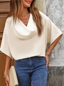 SHEIN LUNE Women Blouses Diikat Membungkus Plain Casual - Aprikot - View 6