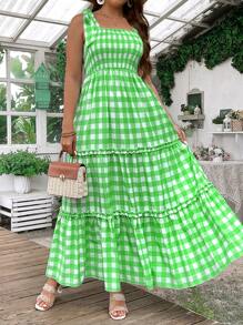 Flirla Váy có dây đeo cỡ lớn kẻ sọc cỡ lớn - màu xanh lá - Xem 5