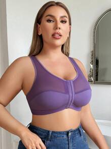 Áo ngực không dây kiểu ghép nối cỡ lớn cho nữ có khóa cài phía trước - Bụi tím - Xem 3