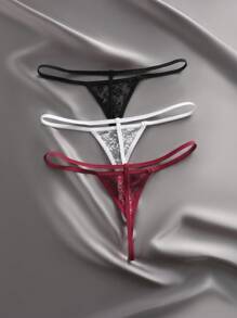 SHEIN 女士纯色蕾丝日常搭配性感内衣（3 件） - 彩色 - 查看 2