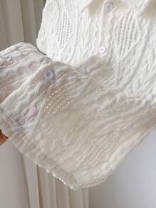 SHEIN LMoss Kids LMoss Baby Boy Baby Girl Casual Solid Color Hollow Out Soft Knit Round Neck Short Sleeve Top