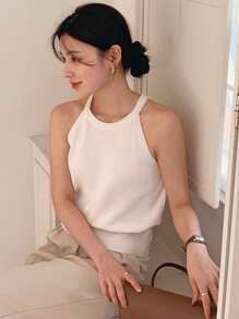 DAZY Top de tirantes con hombros al descubierto de estilo simple, unicolor para uso diario de mujer