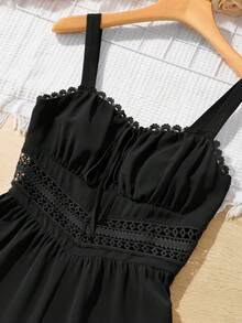 SHEIN VCAY Holiday Solid Color Women's Lace Splice Bustier Cami Romper - Black - View 9