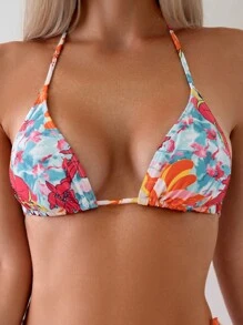 SHEIN Swim 女士吊带比基尼套装 3 件套随机印花夏季海滩 - 彩色 - 查看 5
