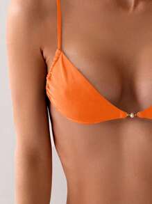 SHEIN Swim Fashionable Simple Faux Pearl Decor Solid 2-Piece Bikini Set Bathing Suit, Summer Beach Vacation - Orange - View 4