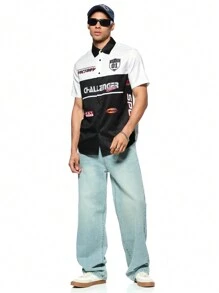Forever 21 Men's Short Sleeve Shirt With MOTO APPLIQUE Pattern