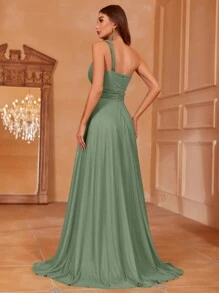 Faeriesty 女士优雅单肩正式晚礼服，收腰设计，裙摆飘逸——优雅的春夏长款礼服，适合红毯、婚礼、盛大晚宴、高档派对、夏季度假等场合。